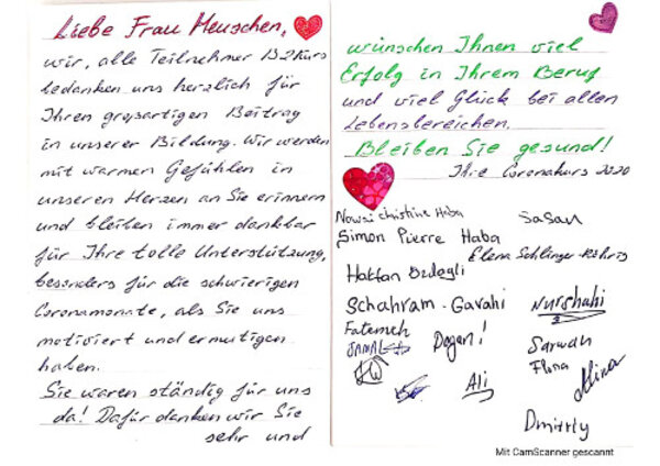 Liebe Dankesworte zum Kursabschluss