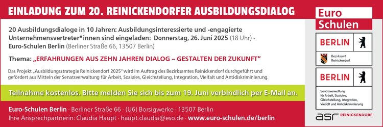 Einladung zum 20. Reinickendorfer Ausbildungsdialog