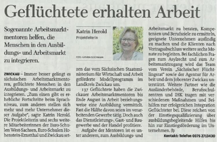 Freie Presse berichtet über die Euro-Schulen