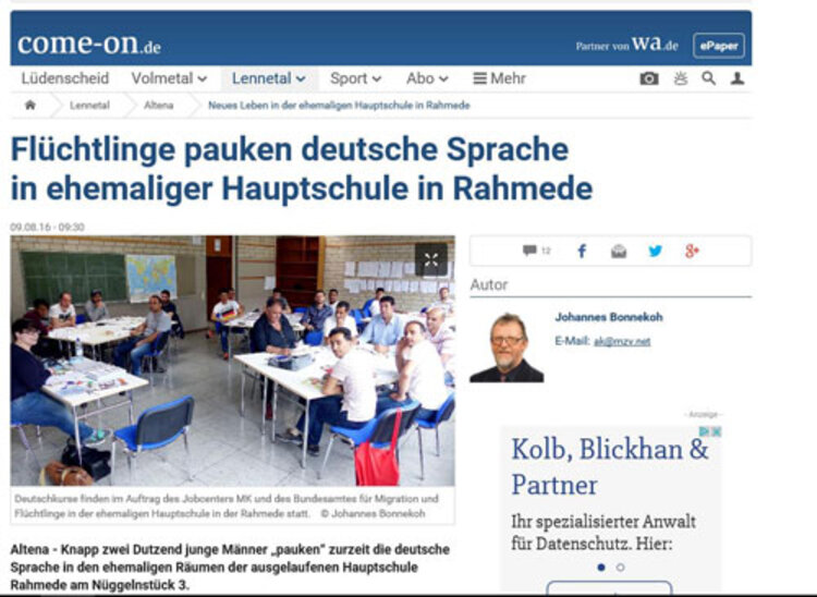 Presse berichtet über Deutschkursstart für Flüchtlinge in Altena
