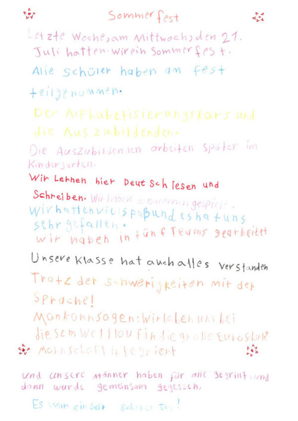 Integration durch Alphabetisierung und gemeinsames Erleben