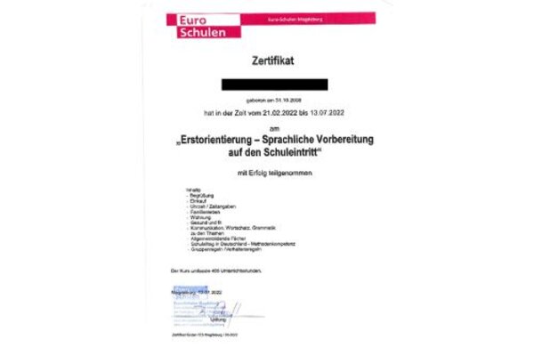 Deutschintensivsprachkurs für Sekundarschüler*innen an den Euro-Schulen Magdeburg