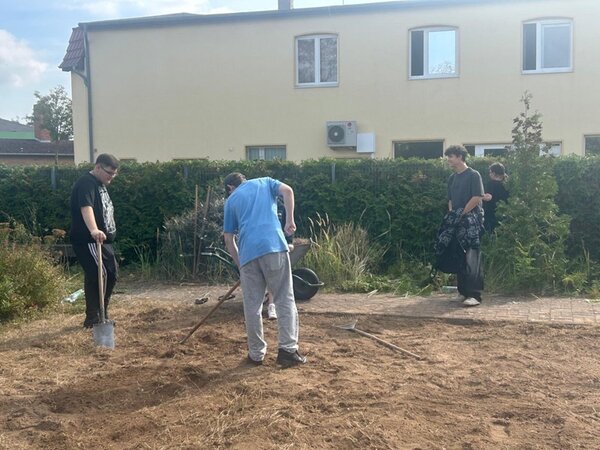 Die neuen BvB-Teilnehmenden packen im Garten an