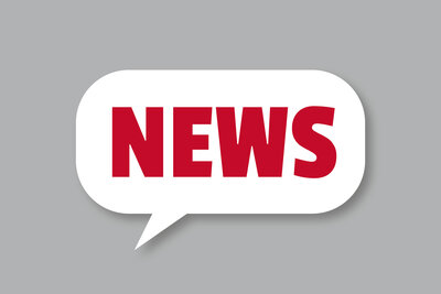 In einer weißen Sprechblase steht in roter Schrift das Wort "News". Der Hintergrund ist grau.