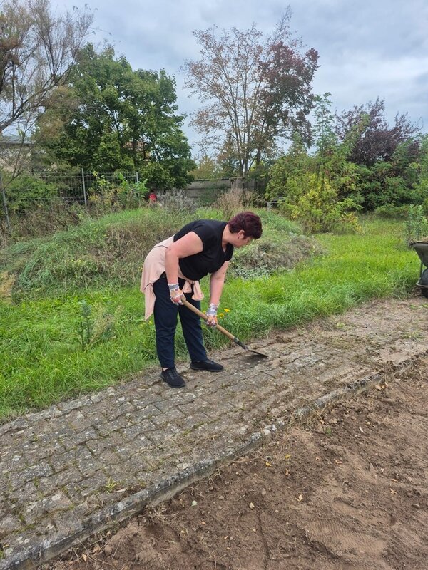 Die neuen BvB-Teilnehmenden packen im Garten an