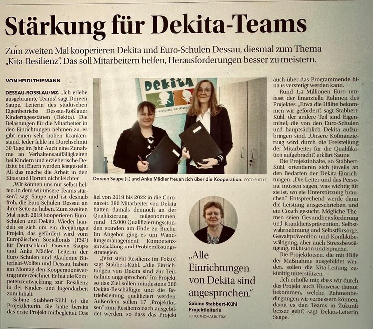 Unterzeichnung des Kooperationsvertrages im Projekt „Resilienz in der Kinder- und Jugendarbeit (Kita-Resilienz)“