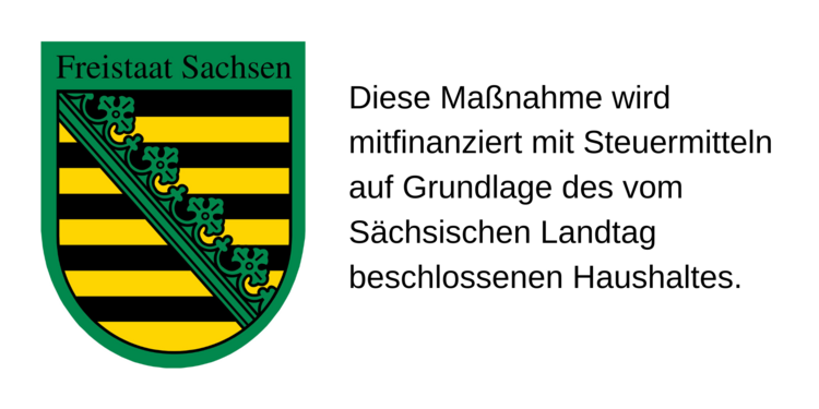 KarriereStart II an den Euro-Schulen Leipzig Das Landeswappen von Sachsen, rechts daneben steht, dass die Maßnahme vom Land Sachsen mitfinanziert wird.